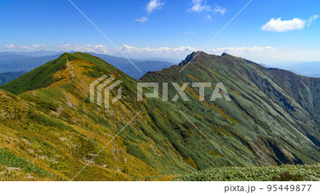 秋の谷川連峰・茂倉岳より望む谷川岳と一ノ倉岳 秋の谷川連峰・茂倉岳より望む谷川岳と一ノ倉岳 95449877