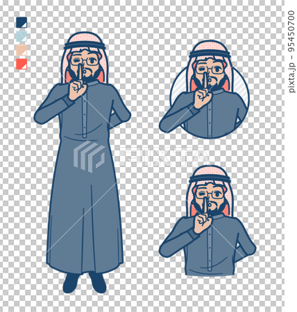 Illustration of an Arabian middle man wearing a black costume with his finger Illustration of an Arabian middle man wearing a black costume with his finger 95450700