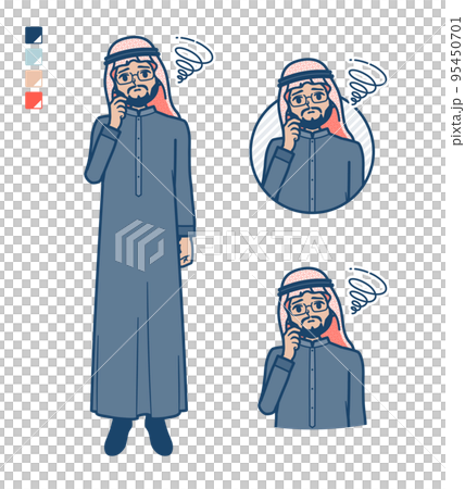 Illustration that an Arabian middle man wearing a black costume is in trouble 95450701