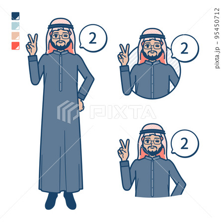 黒い衣装を着たアラビア人ミドル男性が2とカウントしているイラスト 黒い衣装を着たアラビア人ミドル男性が2とカウントしているイラスト 95450712