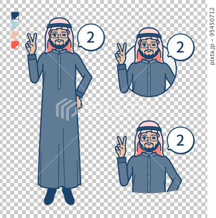黒い衣装を着たアラビア人ミドル男性が2とカウントしているイラスト 黒い衣装を着たアラビア人ミドル男性が2とカウントしているイラスト 95450712