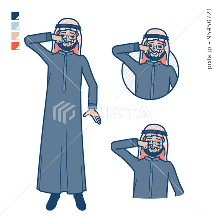 黒い衣装を着たアラビア人ミドル男性が泣いているイラスト 95450721