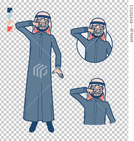 黒い衣装を着たアラビア人ミドル男性が泣いているイラスト 95450721