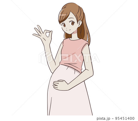 笑顔でOKマークをつくる妊婦 95451400
