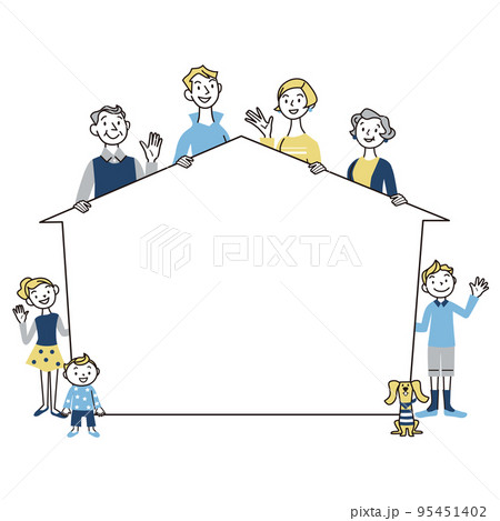 三世代家族　家シルエット　余白　メッセージ 95451402