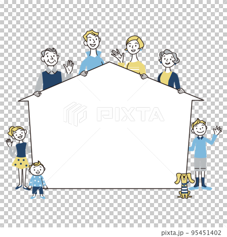 三世代家族　家シルエット　余白　メッセージ 95451402