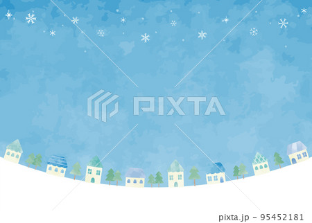 シンプルでのどかな手描きの冬の街並みイラスト 95452181