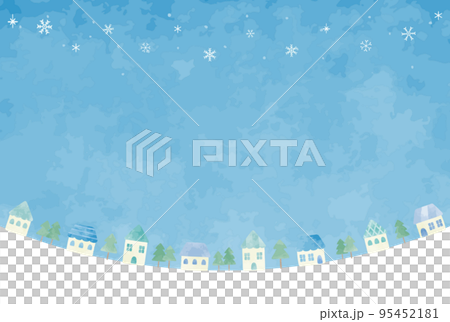 シンプルでのどかな手描きの冬の街並みイラスト 95452181