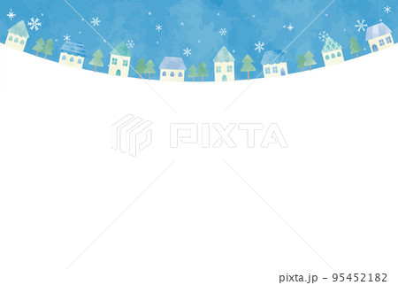 シンプルで優しい手描きの冬の街並みイラスト 95452182