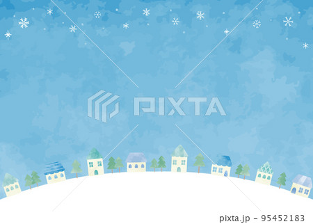ゆるい手描きの冬の街並みイラスト 95452183