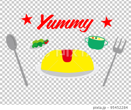 餐廳和餐廳的蛋包飯午餐套餐，插圖，復古，家庭餐廳 95452284