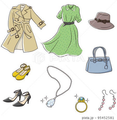 女性の衣服や持ち物のシンプルイラスト 95452581