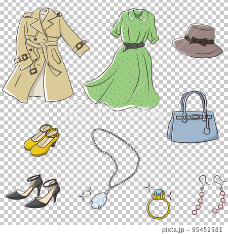 女性の衣服や持ち物のシンプルイラスト 95452581