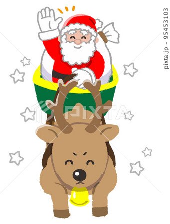サンタクロースが乗ったソリを引くトナカイのクリスマスイラスト