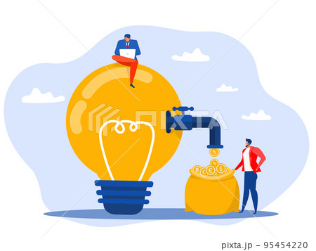 Startup businessman get money from revenue faucet flowing from lightbulb idea to make money, earning or profit from business creativity Startup businessman get money from revenue faucet flowing from lightbulb idea to make money, earning or profit from business creativity 95454220
