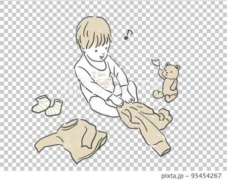 A child trying to get dressed by himself Beige 95454267