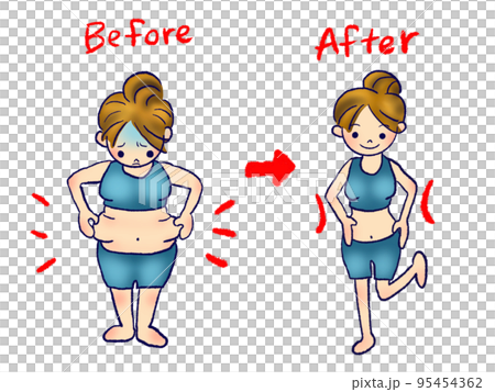 ダイエット 女性 ビフォー アフター イラストのイラスト素材