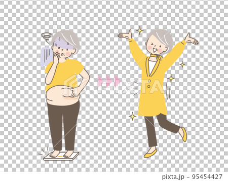 ダイエットのビフォーアフターシニア女性 95454427