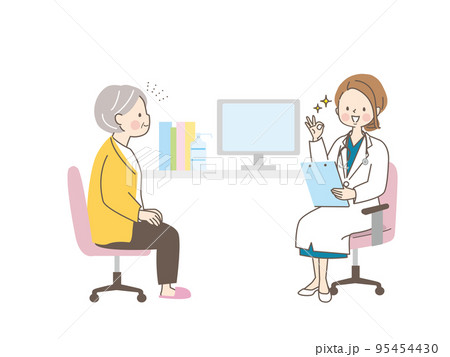 シニア女性に診察をする女医のベクターイラスト素材/安心 シニア女性に診察をする女医のベクターイラスト素材/安心 95454430