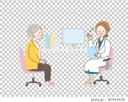 シニア女性に診察をする女医のベクターイラスト素材/安心 シニア女性に診察をする女医のベクターイラスト素材/安心 95454430