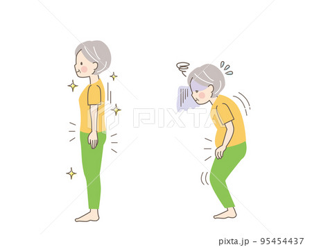 シニア女性の正しい姿勢と悪い姿勢の比較 シニア女性の正しい姿勢と悪い姿勢の比較 95454437