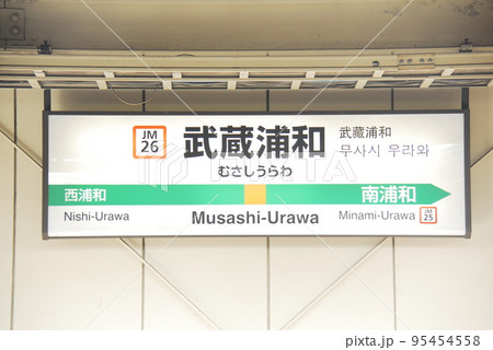 武蔵野線(京葉線直通兼用)武蔵浦和駅(JM26)の駅名表示板(さいたま市南