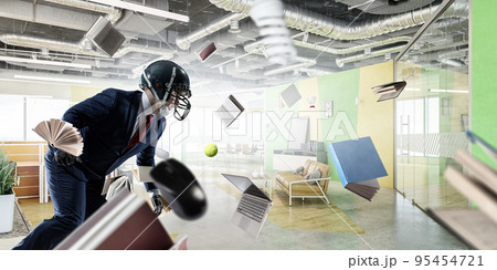 Businessman acting as american football players 95454721