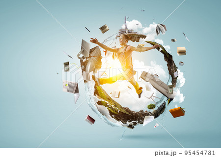 Young woman jumping in the air 95454781