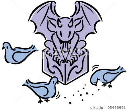 ガーゴイルと鳩たち。アイソメトリック図。 95456991