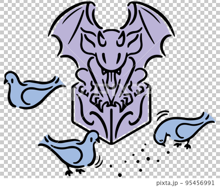 石像鬼和鴿子。等軸測圖。 95456991