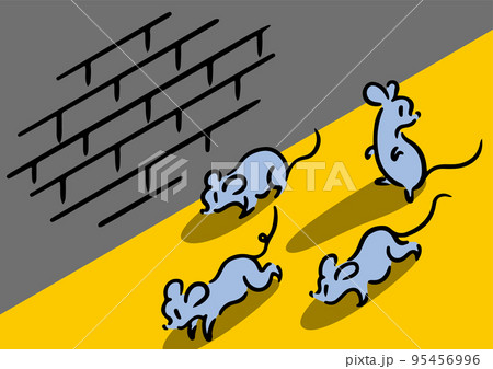 走るネズミ4匹。アイソメトリック図。 95456996