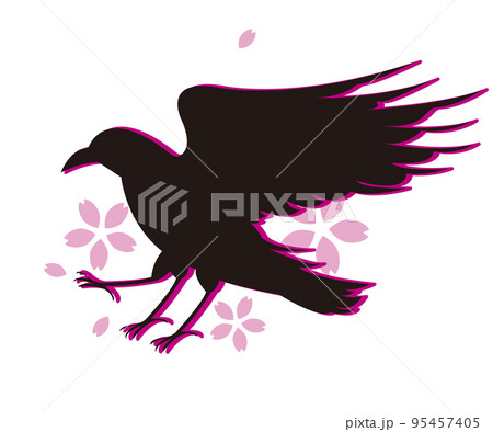 桜の花びらと八咫烏のシルエットのイラスト素材 [95457405] - PIXTA
