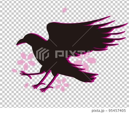 桜の花びらと八咫烏のシルエットのイラスト素材 [95457405] - PIXTA