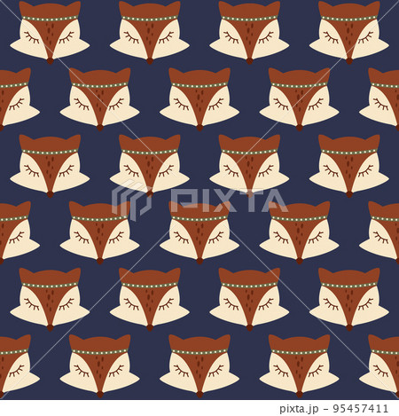 Fox pattern, cute fox head seamless pattern,...のイラスト素材 [95457411] - PIXTA