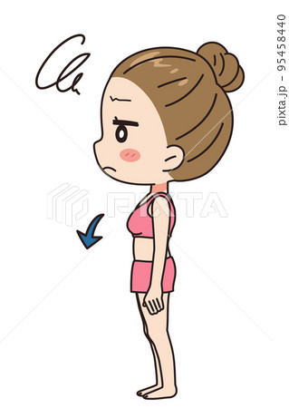 女性　垂れ乳のイラスト　全身図 95458440