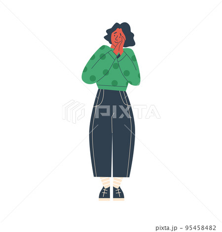 Woman experiences a pleasant surprise flat vector illustration isolated. 95458482