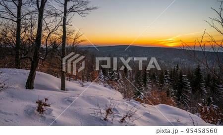 Winter landscape of Jizera Mountains at sunset time Winter landscape of Jizera Mountains at sunset time 95458560