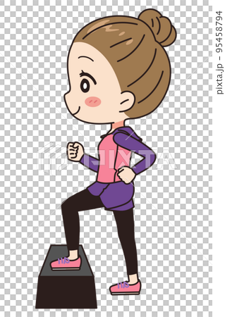 女性 踏み台昇降をするイラスト 全身図 女性 踏み台昇降をするイラスト 全身図 95458794