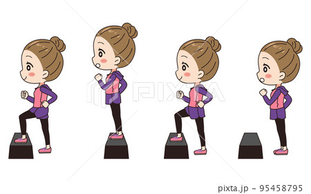 女性　踏み台昇降をするイラストセット 95458795