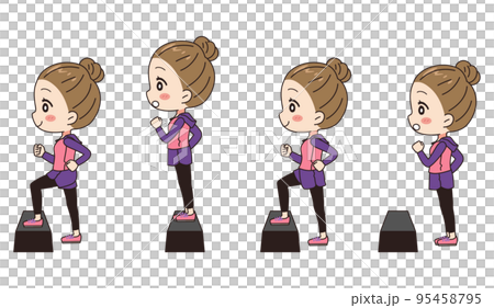 女性　踏み台昇降をするイラストセット 95458795