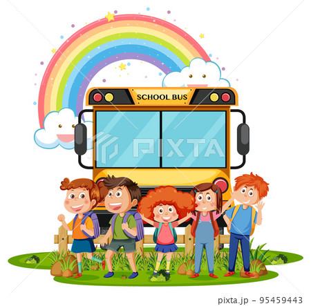 Children with school bus in cartoon style 95459443