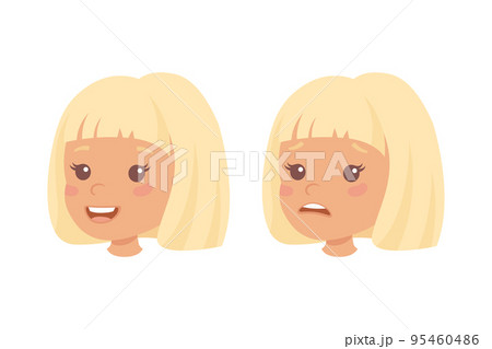 Little Blond Girl Character Face Feeling Different Emotion Vector Set 95460486
