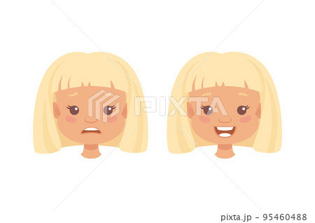 Little Blond Girl Character Face Feeling Different Emotion Vector Set Little Blond Girl Character Face Feeling Different Emotion Vector Set 95460488