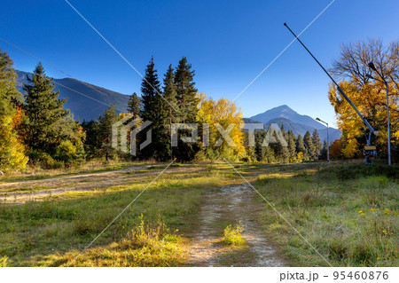 Autumn scene with ski road in Bansko, Bulgaria Autumn scene with ski road in Bansko, Bulgaria 95460876