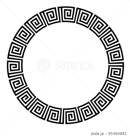 Greek round frame. Ancient Greek key black frame pattern, round antique border from Greece Greek round frame. Ancient Greek key black frame pattern, round antique border from Greece 95460882