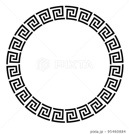 Greek round frame. Ancient Greek key black frame pattern, round antique border from Greece 95460884