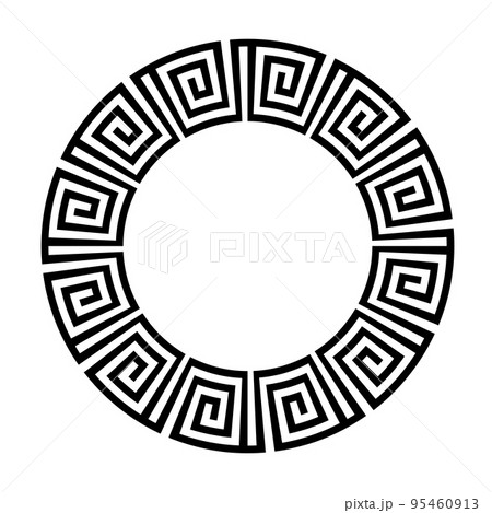 Greek round frame. Ancient Greek key black frame pattern, round antique border from Greece 95460913