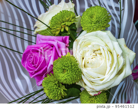 Festive bouquet of pink and white roses flowers. 95461512