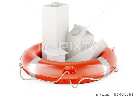 Packaging for dairy, juice products with lifebelt, 3D rendering 95461961