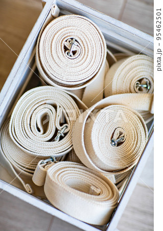 white elastic power band for yoga, polites and stretching. equipment for sports. white elastic power band for yoga, polites and stretching. equipment for sports. 95462501